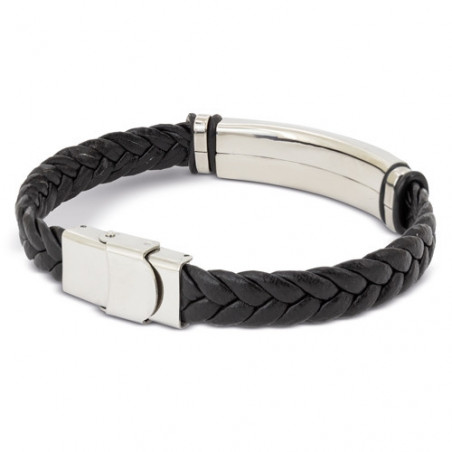 Bracelet pour homme en cuir et acier inoxydable avec boîte cadeau personnalisée