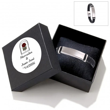Bracelet pour homme en cuir et acier inoxydable avec boîte cadeau personnalisée