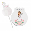 Carnet avec stylo cygne pour les détails de la première communion des filles