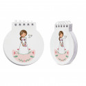 Carnet avec stylo cygne pour les détails de la première communion des filles