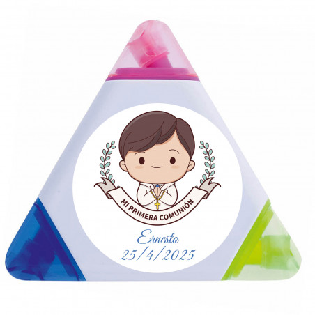 Surligneur tricolore personnalisé pour première communion, souvenir pratique et original pour les invités