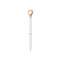 Stylo blanc avec détail en forme de cœur en diamant et finition dorée