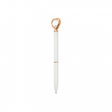 Stylo blanc avec détail en forme de cœur en diamant et finition dorée