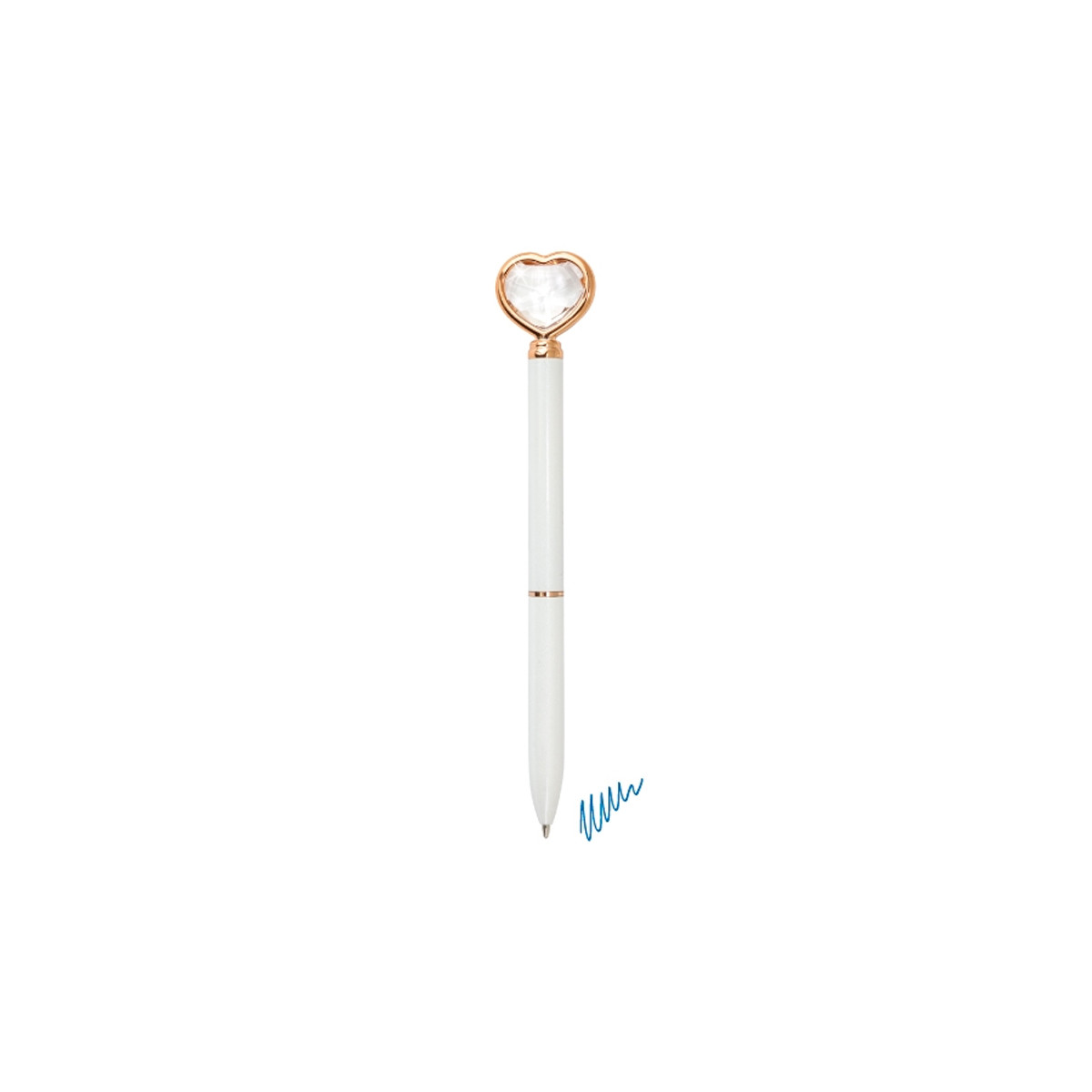 Stylo blanc avec détail en forme de cœur en diamant et finition dorée