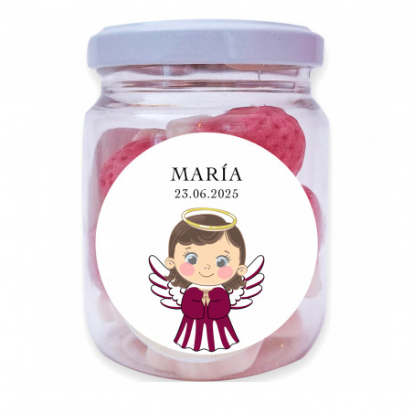 Pot de fraises en bonbon pour le baptême d'une petite fille