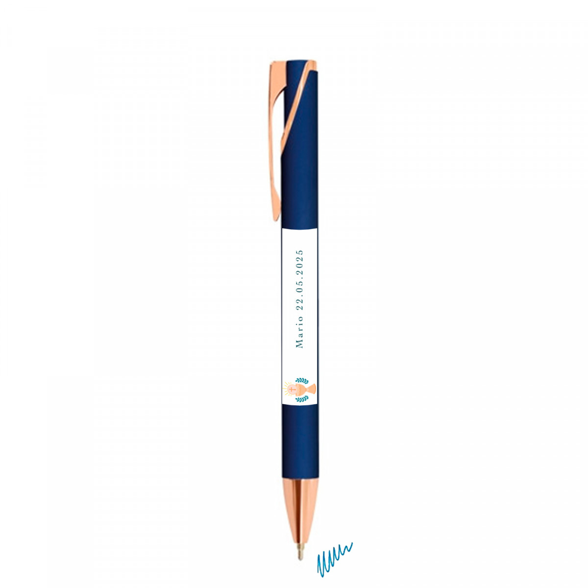 Stylo Pierre Cardin semi gel bleu marine avec autocollant première communion pour les détails enfant