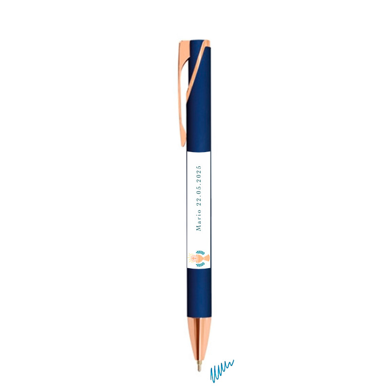 Stylo Pierre Cardin semi gel bleu marine avec autocollant première communion pour les détails enfant