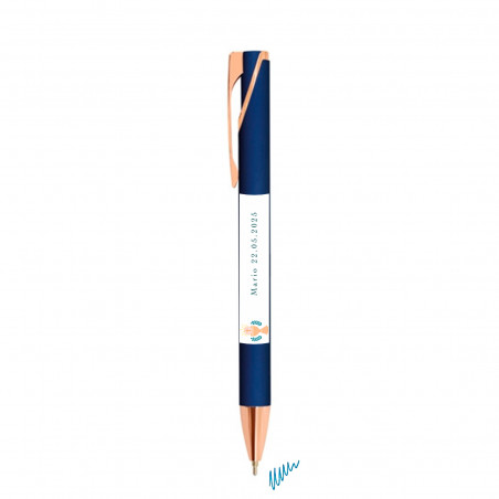 Stylo semi-gel bleu marine Pierre Cardin avec adhésif première communion pour détails garçon