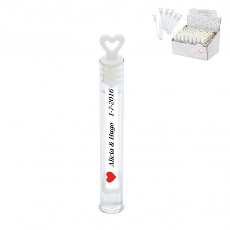 Mini pompers avec support en forme de cœur en pack de 48 unités avec des autocollants de mariage personnalisés