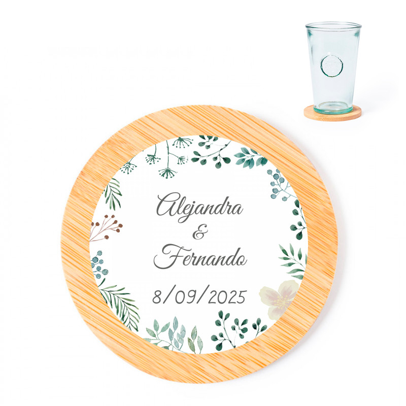 Sous-verres en bambou avec adhésif floral pour détails