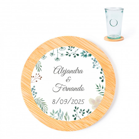 Sous-verres en bambou avec adhésif floral pour détails