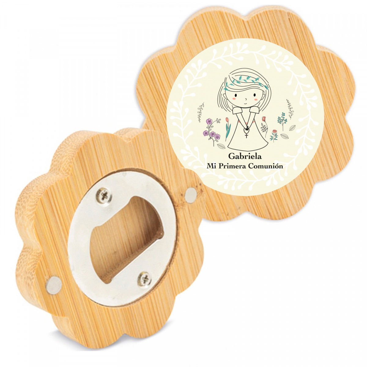 Ouvre-bouteille en bambou avec aimant Personnalisation Souvenir parfait pour Communions