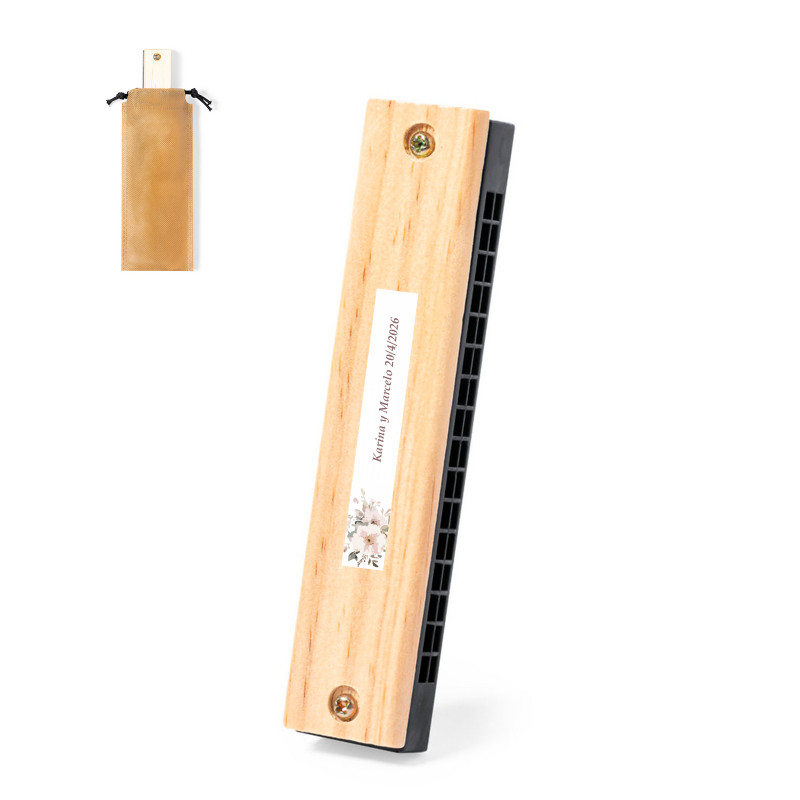 Harmonica en bois avec adhésif floral personnalisable pour des détails originaux