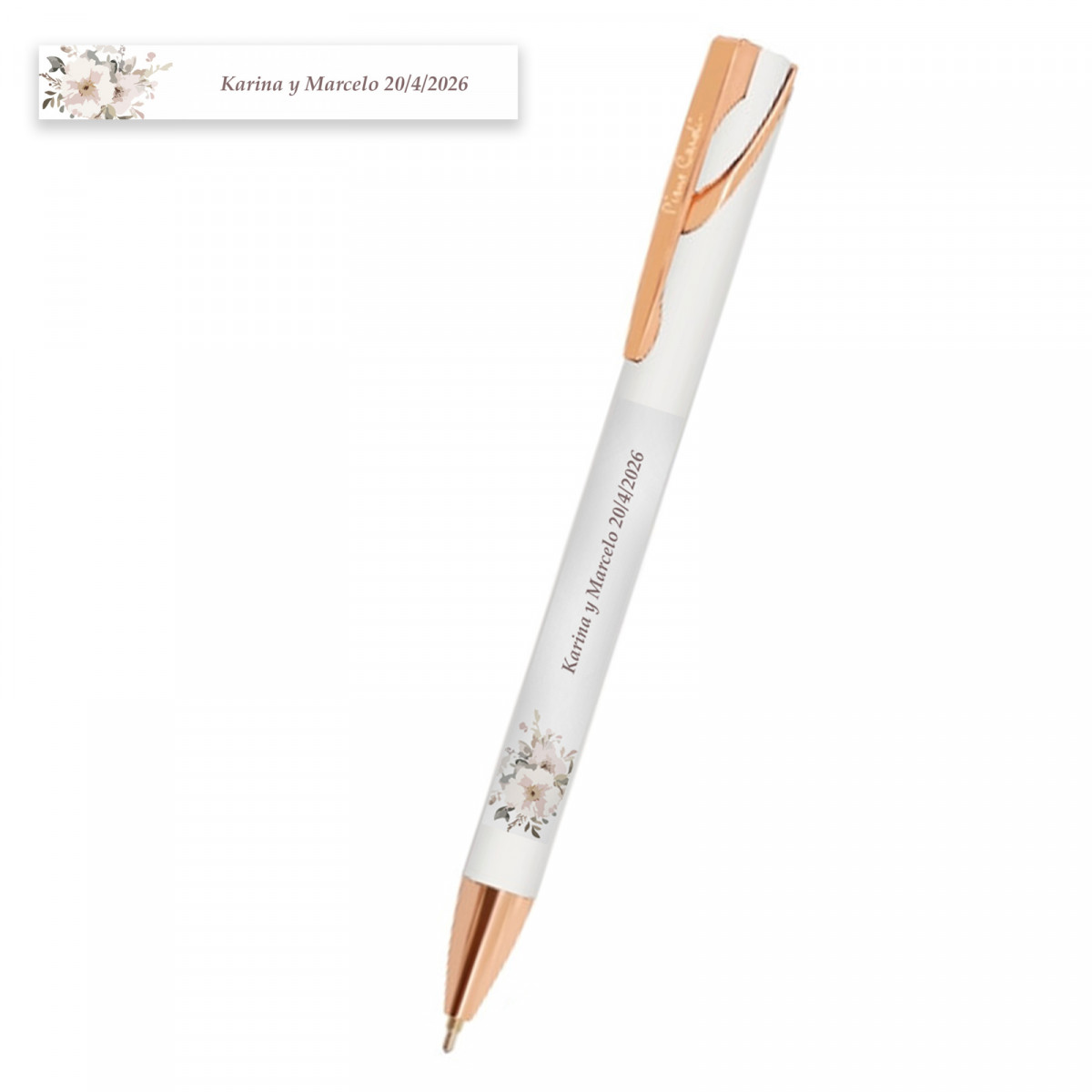 Stylo Pierre Cardin blanc encre semi gel avec autocollant personnalisé à offrir