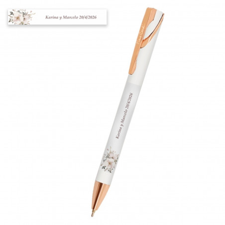 Stylo à encre semi-gel blanc Pierre Cardin avec autocollant personnalisé à offrir en cadeau