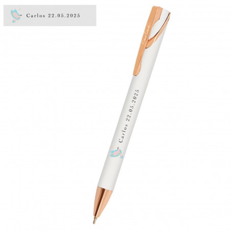 Stylo Pierre Cardin blanc avec autocollant personnalisé pour les détails des invités