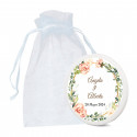 Aimant en céramique avec adhésif avec des fleurs et un sac en organza pour les détails d'événements