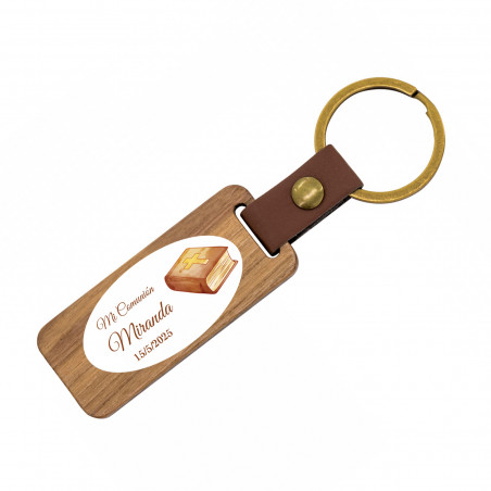 Porte-clés en bois avec adhésif personnalisé pour un détail de Communion