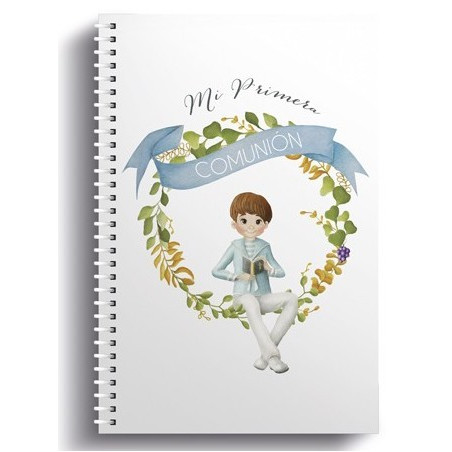 Petit carnet avec enveloppe et autocollant pour la communion d'un garçon