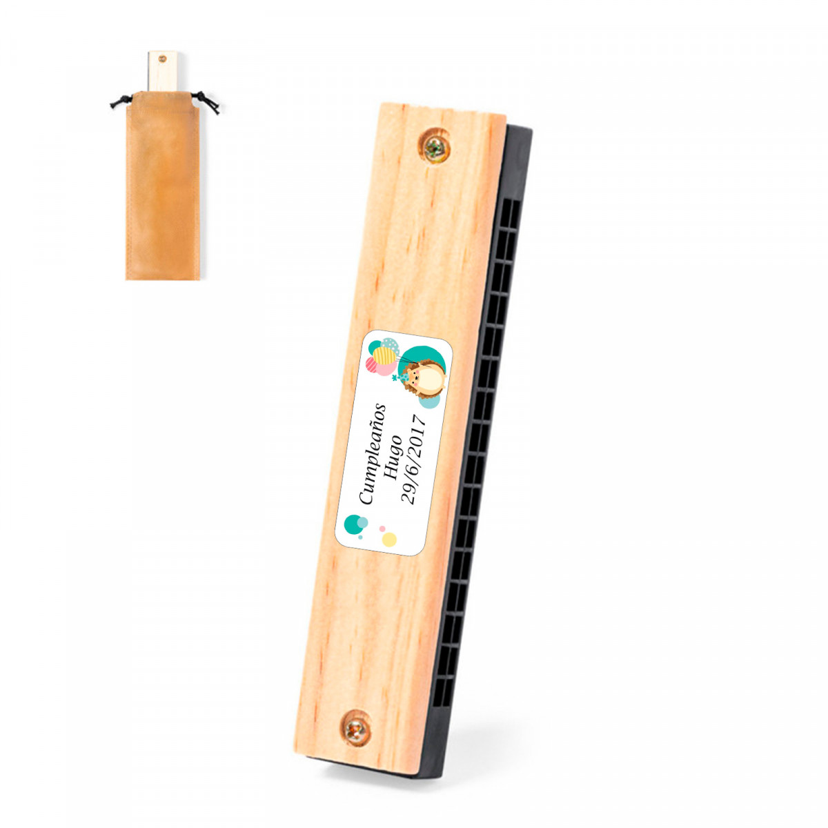 Harmonica en bois avec adhésif enfant pour les détails