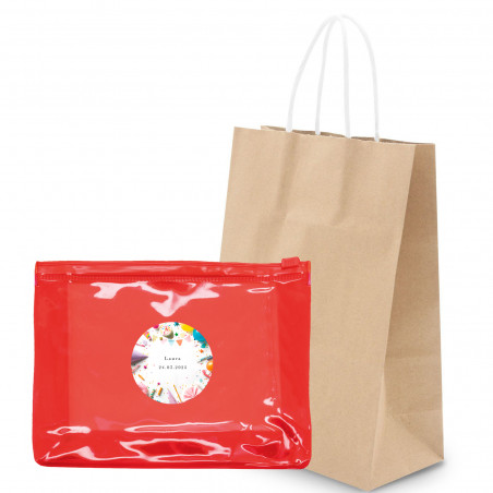 Nécessaire rouge transparent avec autocollant d'anniversaire et sac