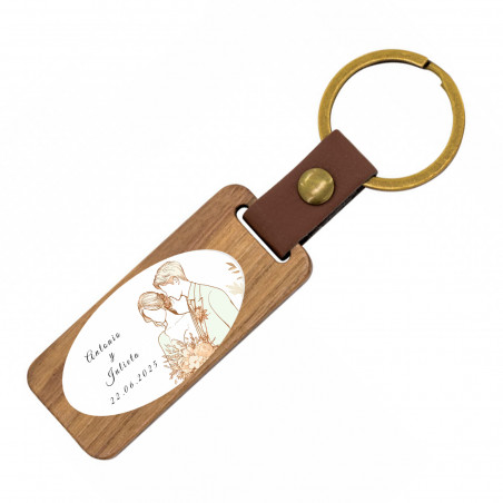 Porte-clés en bois avec adhésif ovale pour les détails des invités de mariage