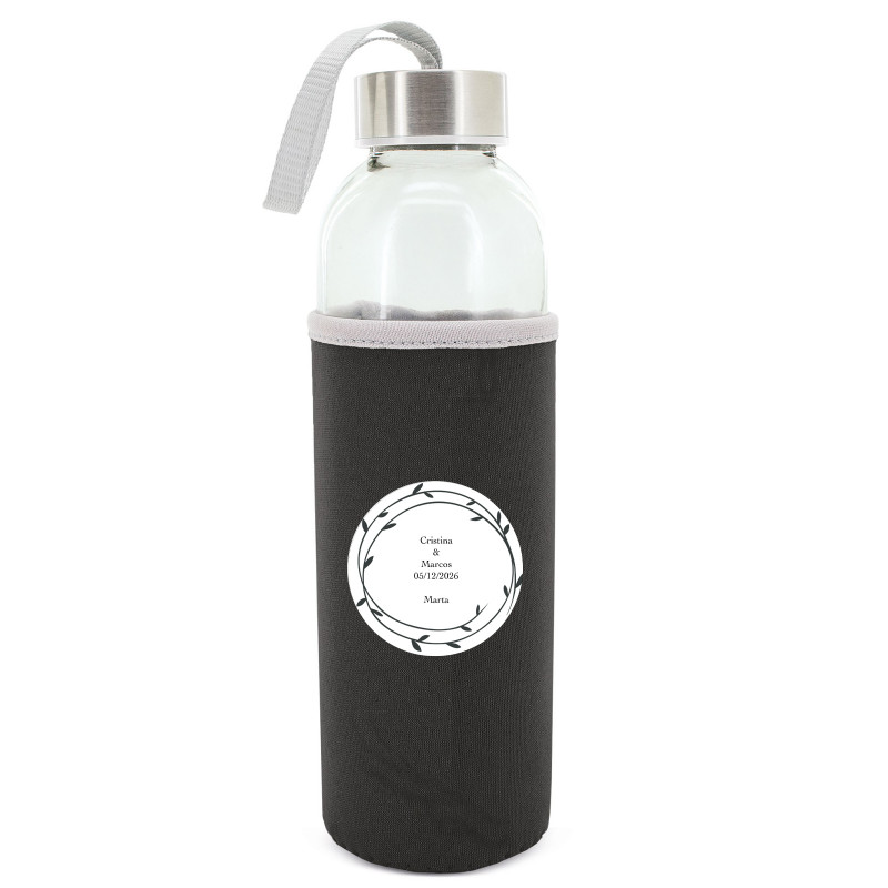 Bidon en verre avec housse noire pour mariage