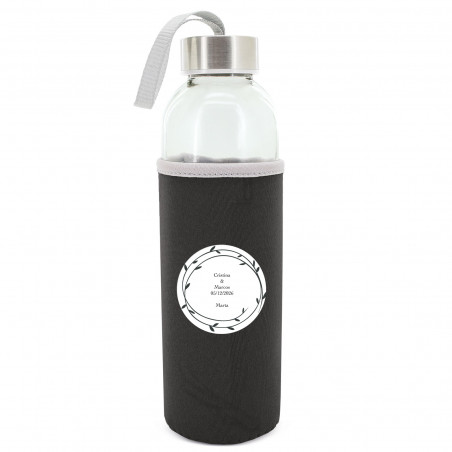 Bidon en verre avec housse noire pour mariage