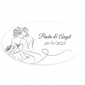 Adhésif personnalisé ovale design linéaire mariés pour Mariage