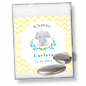 Peladillas argentées au chocolat 2 unités dans un sachet avec carte souvenir Baptême
