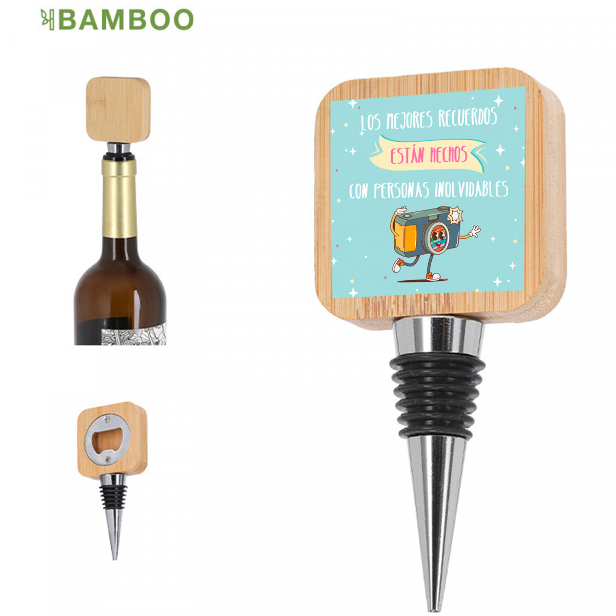 Bouchon de vin avec ouvre-bouteille et joli autocollant pour plus de détails