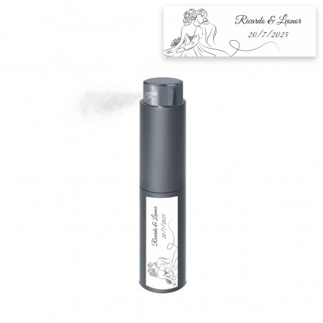 Perfumador compact couleur plomb avec autocollant personnalisé pour mariage