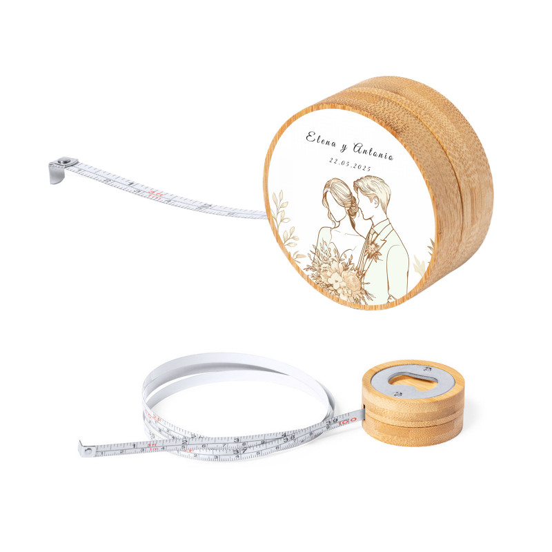 Mètre ruban et ouvre-bouteille avec autocollant romantique pour détails de mariage