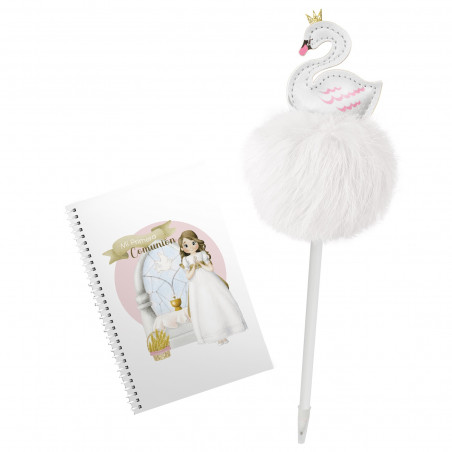 Cahier de première communion avec stylo pompon