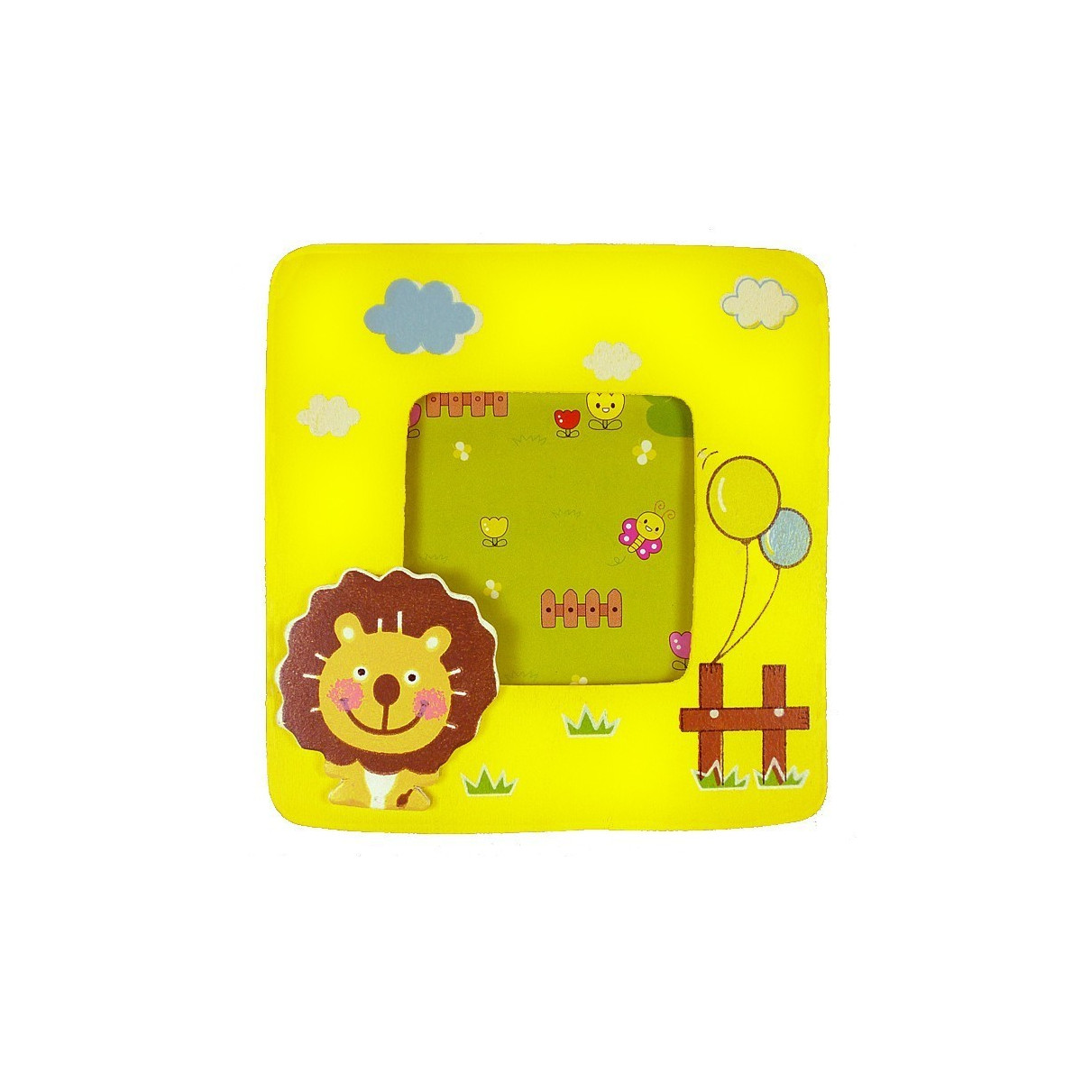 Cadre photo enfant en bois avec lion
