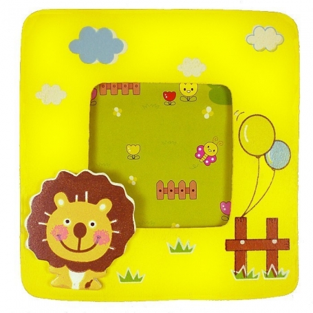Cadre photo enfant en bois avec lion