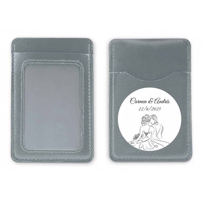 Porte-cartes argent avec autocollant silhouette de mariés pour les cadeaux des invités