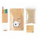 Pot à colorier avec des graines et des crayons de couleur pour des détails originaux
