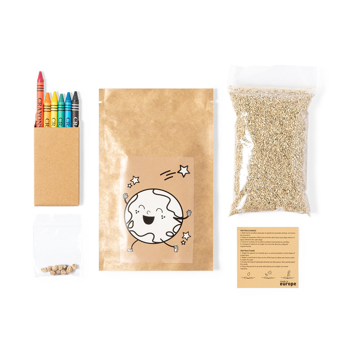 Pot à colorier avec des graines et des crayons de couleur pour des détails originaux
