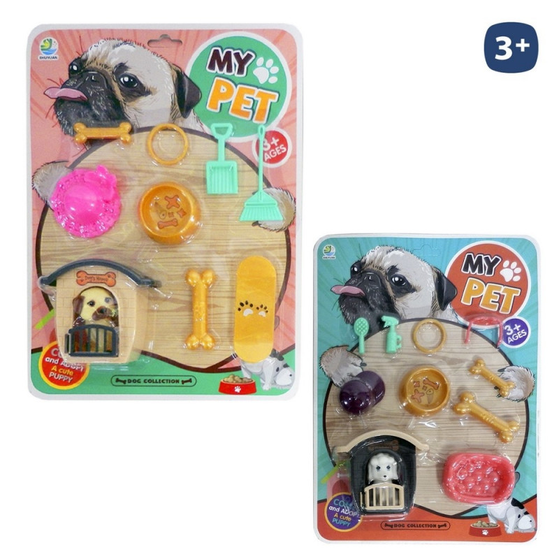 Set de jouet pour animaux de compagnie avec accessoires et niche 10 pièces