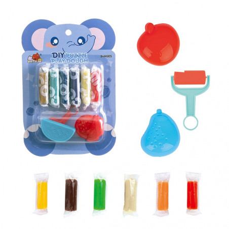Pâte à modeler de couleurs 6 blocs avec outils design d'éléphant