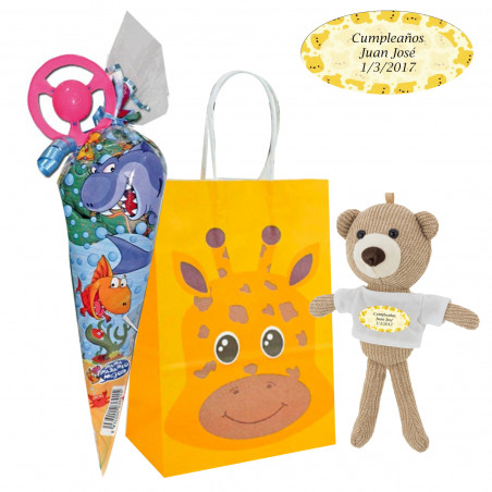 Ourson en peluche personnalisé avec cône de bonbons dans un sac en papier pour enfants pour un anniversaire