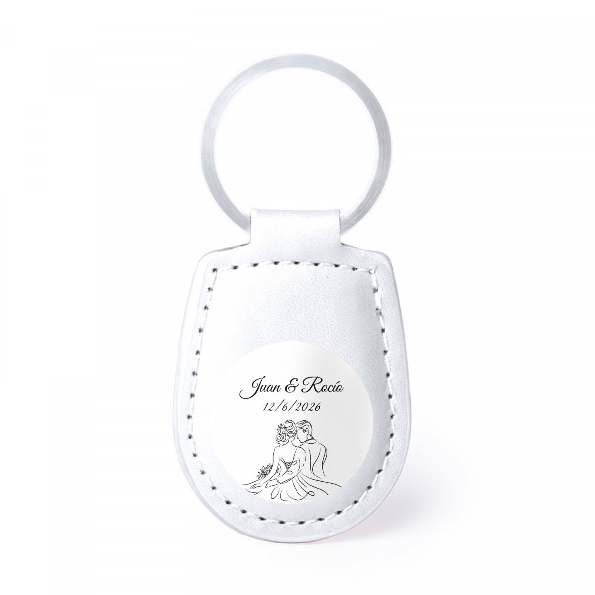 Porte-clés en simili cuir blanc avec autocollant de mariage à offrir
