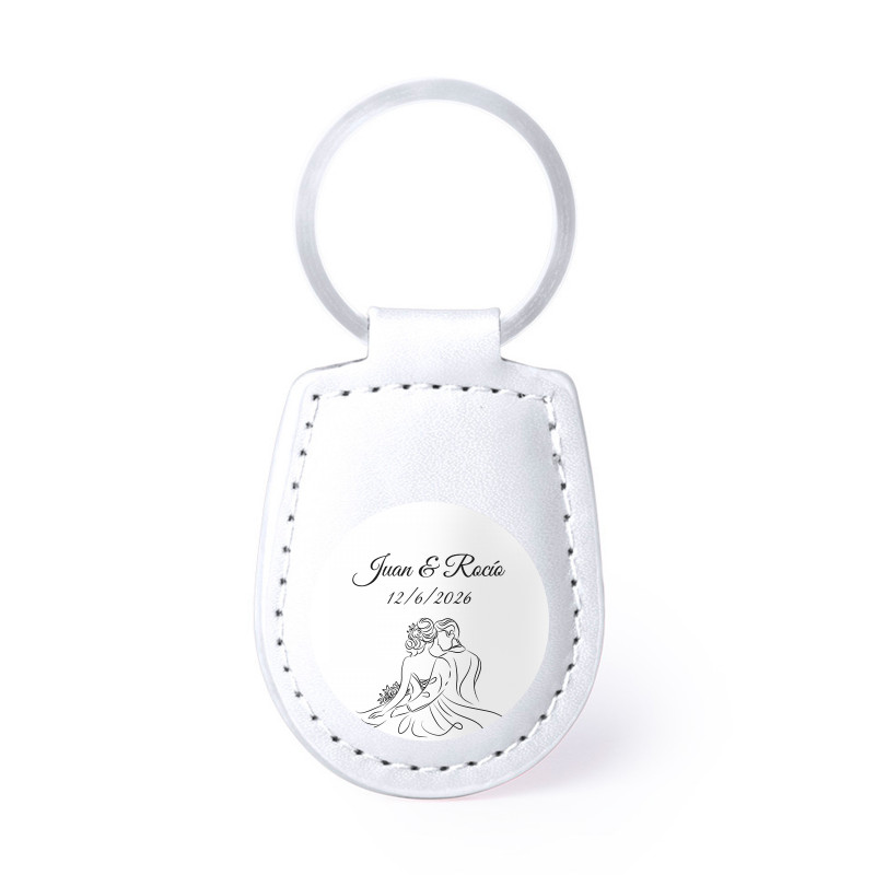 Porte-clés en simili cuir blanc avec autocollant de mariage à offrir