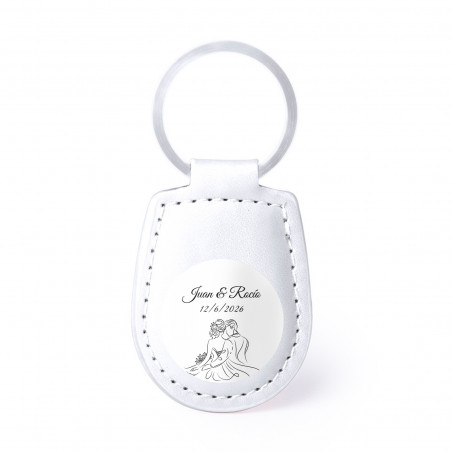 Porte-clés en simili cuir blanc avec autocollant de mariage à offrir
