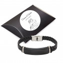 Bracelet noir en simili cuir et acier pour homme dans un étui personnalisé pour détails de mariage