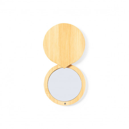 Miroir de poche avec couvercle en bambou et adhésif personnalisable pour des détails spéciaux