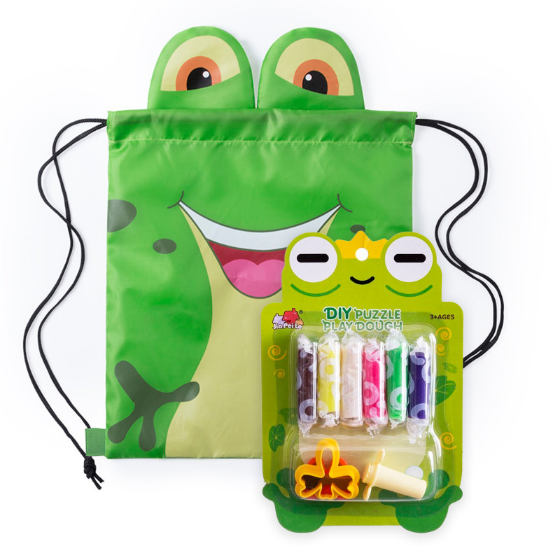 Pâte à modeler colorée design grenouille avec sac à cordes à offrir