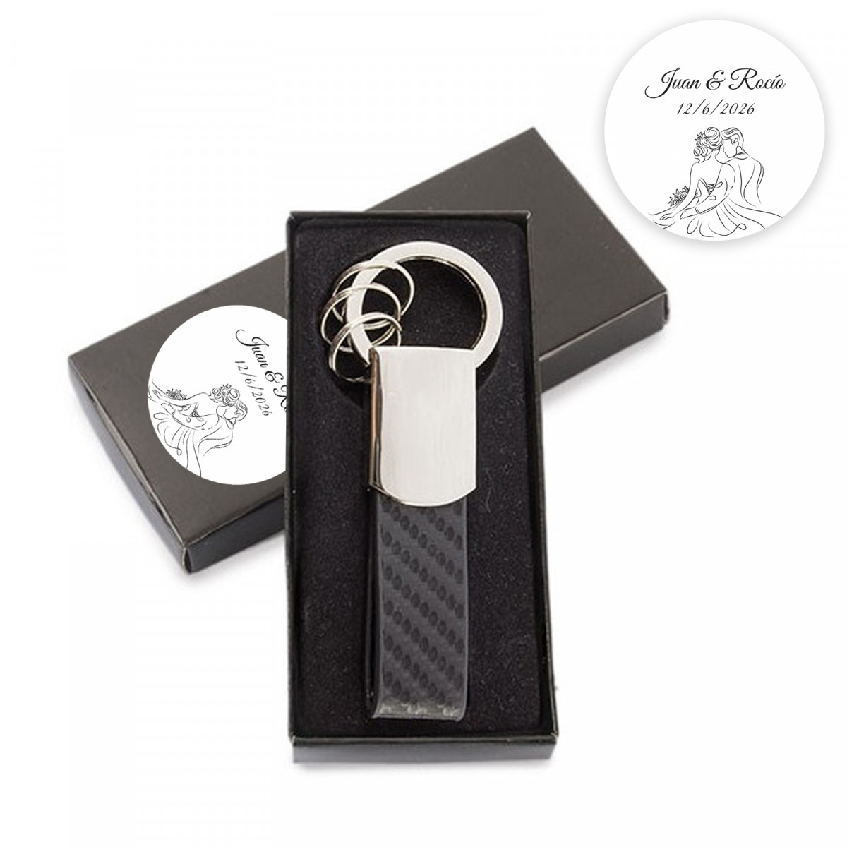 Porte-clés élégant dans une boîte de présentation personnalisée pour un cadeau de mariage