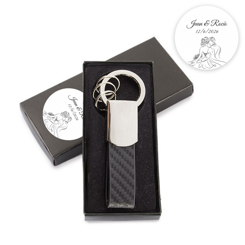 Porte-clés élégant dans une boîte de présentation personnalisée pour un cadeau de mariage